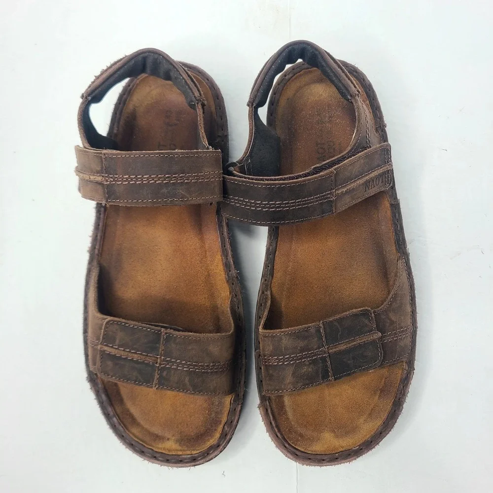 Naot Arthur Brown Leather Crazy Horse Men's Sandals Adjustable Strap EU 43 US 10